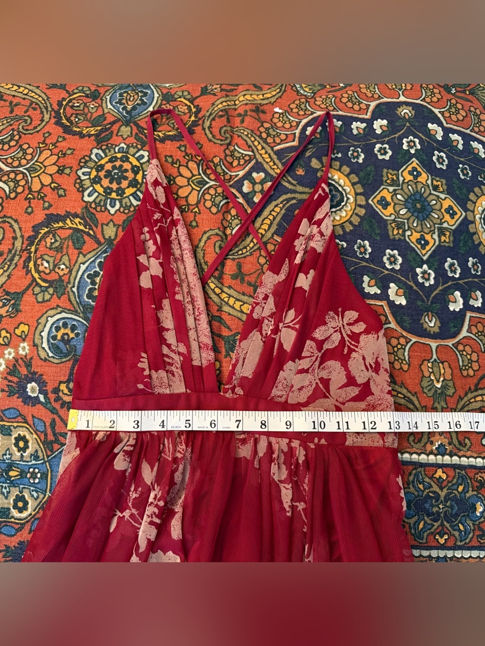 Ever After Red Floral Maxi Dress with Crisscross Back perfect for a dressy event - Picture 5 of 15